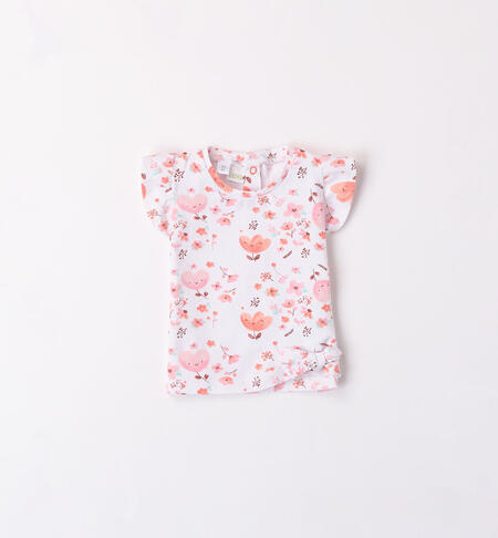 Girl's T-shirt with flowers BIANCO-ARANCIO-6AAN