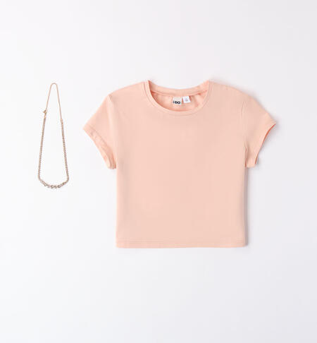 T-shirt con collana per ragazza BEIGE ROSE-1044