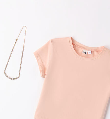 T-shirt with necklace for girls BEIGE ROSE-1044