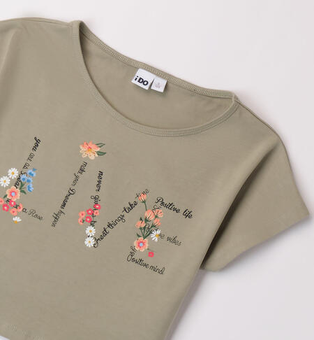 T-shirt con scritta per ragazza VERDE MILITARE-4836