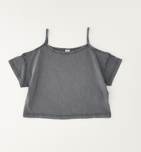 T-shirt crop in cotone GRIGIO SCURO-0564