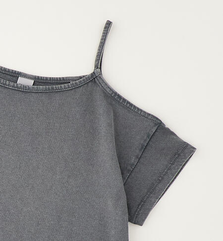 T-shirt crop in cotone GRIGIO SCURO-0564