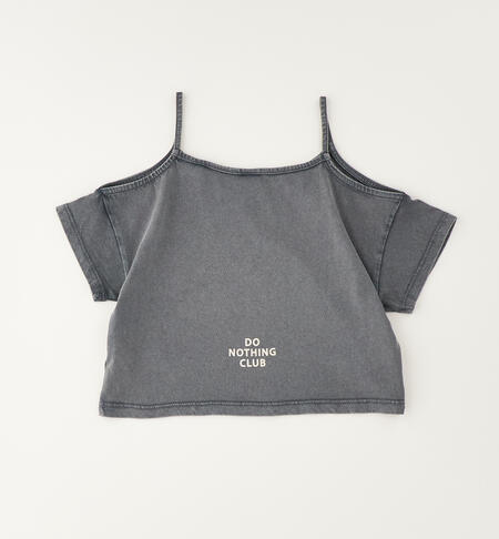 T-shirt crop in cotone GRIGIO SCURO-0564