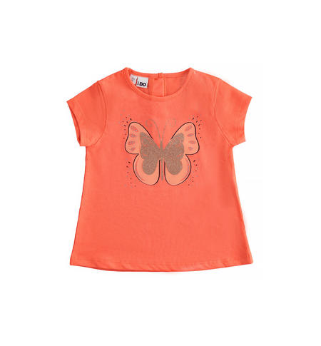 iDO butterfly T-shirt for girls from 9 months to 8 years HOT CORAL-2137