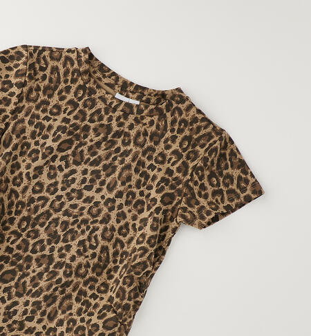 T-shirt leopardata ragazza MARRONE-MARRONE-6CEA