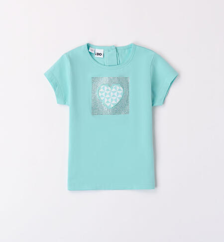Girls' T-shirt with a heart and rhinestones GREEN