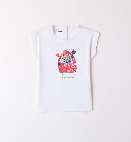 Girls' printed T-shirt with rhinestones WHITE