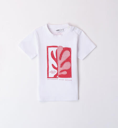 Boys' T-shirt with print and embroidery WHITE