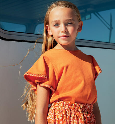 Embroidered orange T-shirt for girls ORANGE