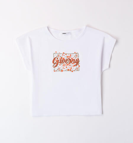 Girl's T-shirt with glitter print WHITE