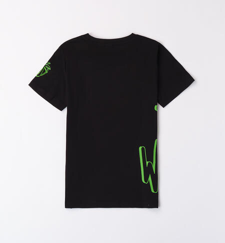 Boys' black T-shirt with a fluorescent print NERO-0658