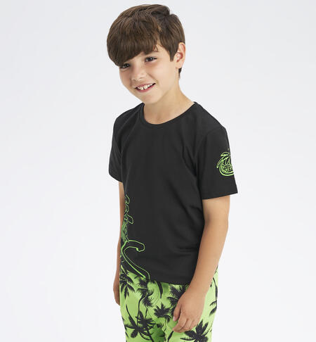 Boys' black T-shirt with a fluorescent print BLACK