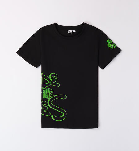 Boys' black T-shirt with a fluorescent print NERO-0658
