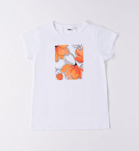 iDO T-shirt with flowers for girls from 8 to 16 years BIANCO-0113