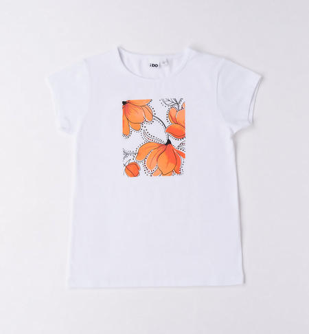 Girl's T-shirt with flowers WHITE