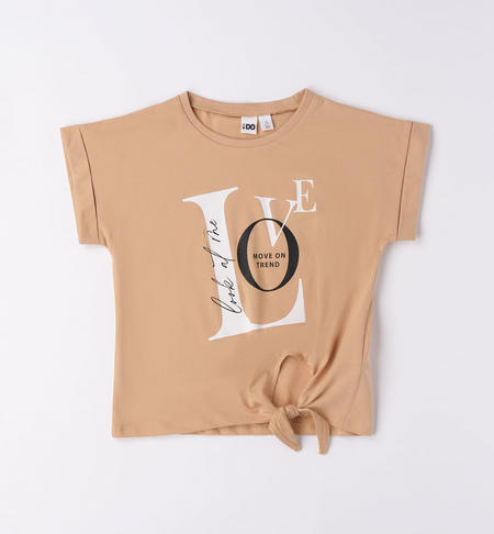 iDO T-shirt with knot for girls from 8 to 16 years BEIGE-0732