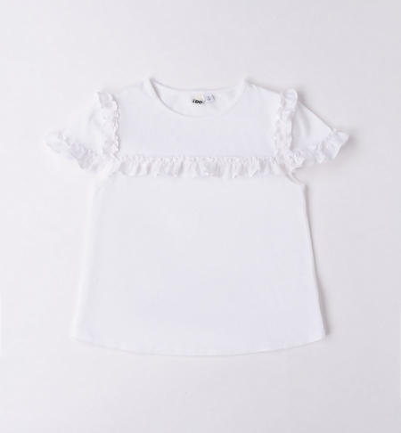 T-shirt ragazza con ruches BIANCO