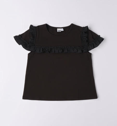 iDO T-shirt with ruffles for girls from 8 to 16 years NERO-0658