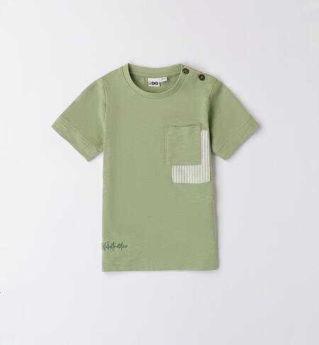 Boys' green T-shirt with breast pocket GREEN