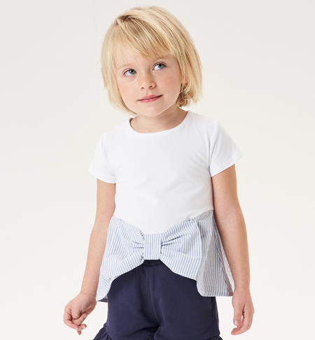 T-shirt bambina con fiocco rigato da 9 mesi a 8 anni iDO BIANCO-0113