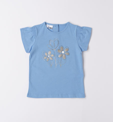 T-shirt bambina con fiori di strass da 9 mesi a 8 anni iDO AZZURRO-3624