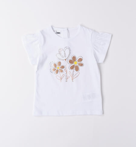 T-shirt bambina con fiori di strass da 9 mesi a 8 anni iDO BIANCO-0113