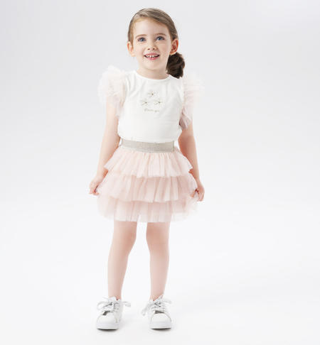 Girl's T-shirt with tulle CREAM