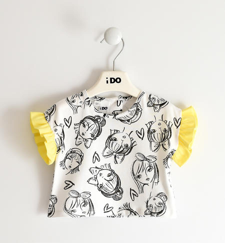 Little girl t-shirt with ruffle sleeves in 100% cotton for girls from 6 months to 8 years old BIANCO-NERO-6SM1