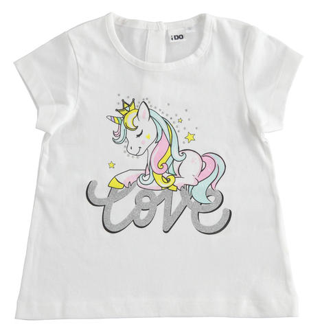 100% cotton iDO T-shirt with different graphics for girls from 6 months to 8 years old BIANCO-0113