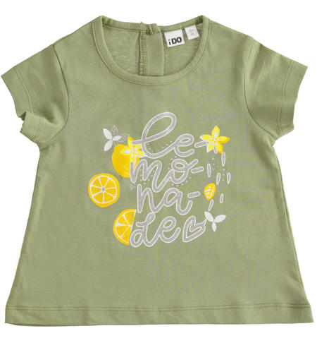 100% cotton iDO T-shirt with different graphics for girls from 6 months to 8 years old VERDE SALVIA-5454