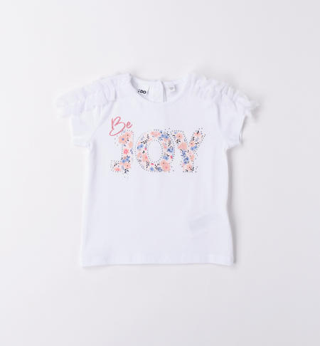 iDO T-shirt for girls with floral lettering from 9 months to 8 years BIANCO-0113
