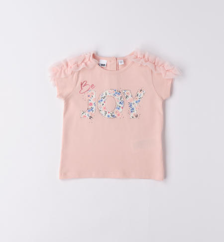 iDO T-shirt for girls with floral lettering from 9 months to 8 years ROSA CHIARO-2617