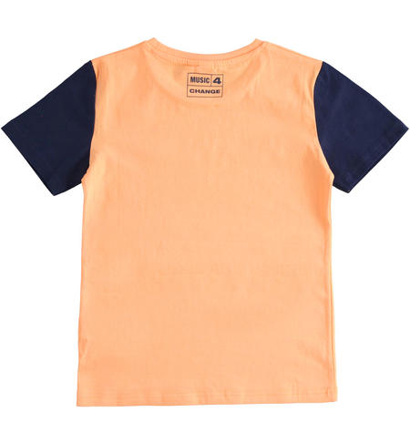 iDO 100% cotton T-shirt with colourful print and contrasting sleeves for boys from 8 to 16 years old ARANCIO-1932