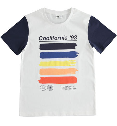 iDO 100% cotton T-shirt with colourful print and contrasting sleeves for boys from 8 to 16 years old BIANCO-0113