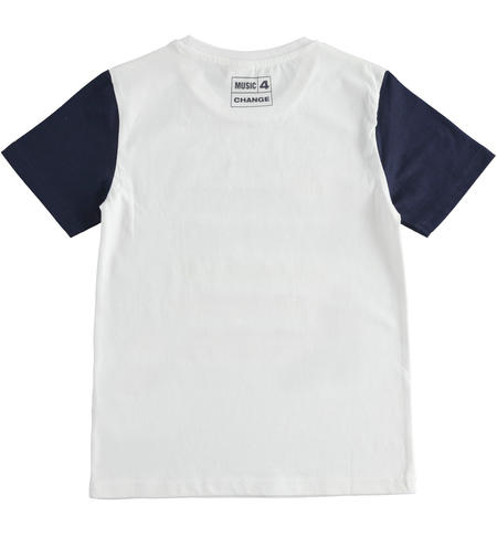 iDO 100% cotton T-shirt with colourful print and contrasting sleeves for boys from 8 to 16 years old BIANCO-0113