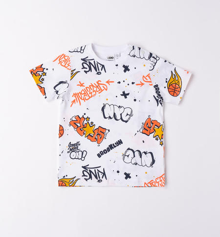 Boy's coloured print T-shirt WHITE