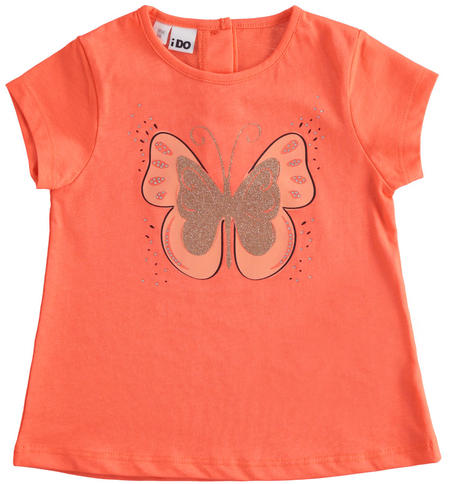 iDO butterfly T-shirt for girls from 9 months to 8 years HOT CORAL-2137