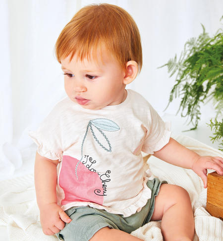 iDO embroidered baby girl T-shirt from 1 to 24 months BIANCO-0113