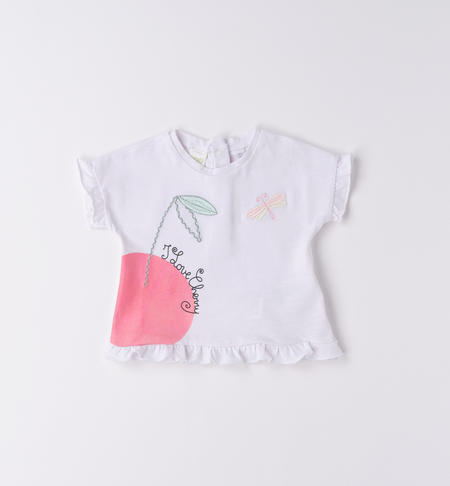 iDO embroidered baby girl T-shirt from 1 to 24 months BIANCO-0113