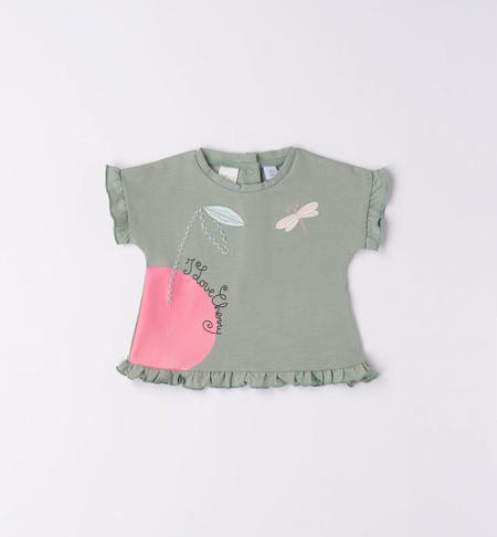 iDO embroidered baby girl T-shirt from 1 to 24 months VERDE SALVIA-4231