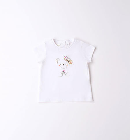 iDO 100% cotton baby girl T-shirt with various prints from 1 to 24 months BIANCO-ROSA-8002