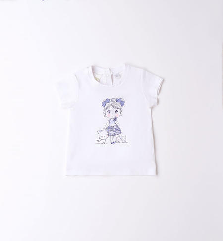 iDO 100% cotton baby girl T-shirt with various prints from 1 to 24 months BIANCO-AZZURRO-8023