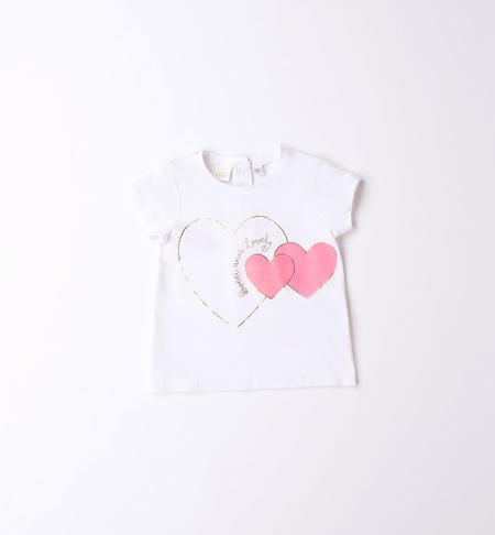 iDO 100% cotton baby girl T-shirt with various prints from 1 to 24 months BIANCO-ORO-8422