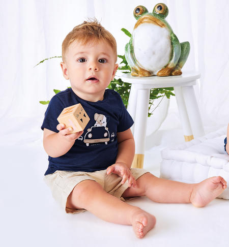 iDO 100% cotton baby boy T-shirt with animal from 1 to 24 months NAVY-3854