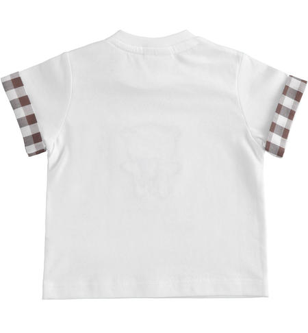 100% cotton baby boy T-shirt with check teddy bear from 1 to 24 months iDO BIANCO-0113