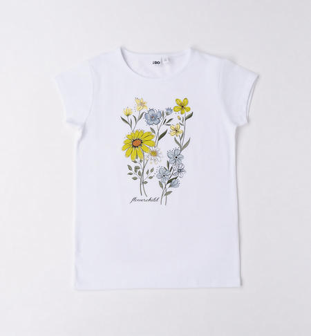 T-shirt ragazza con fiori da 8 a 16 anni iDO BIANCO-0113