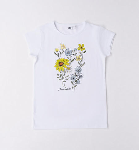 T-shirt ragazza con fiori BIANCO