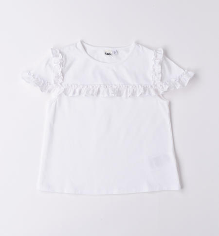 T-shirt ragazza con ruches da 8 a 16 anni iDO BIANCO-0113