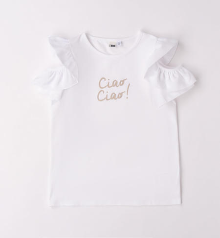T-shirt ragazza manica con ruches BIANCO