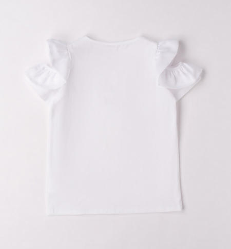 T-shirt ragazza manica con ruches da 8 a 16 anni iDO BIANCO-0113